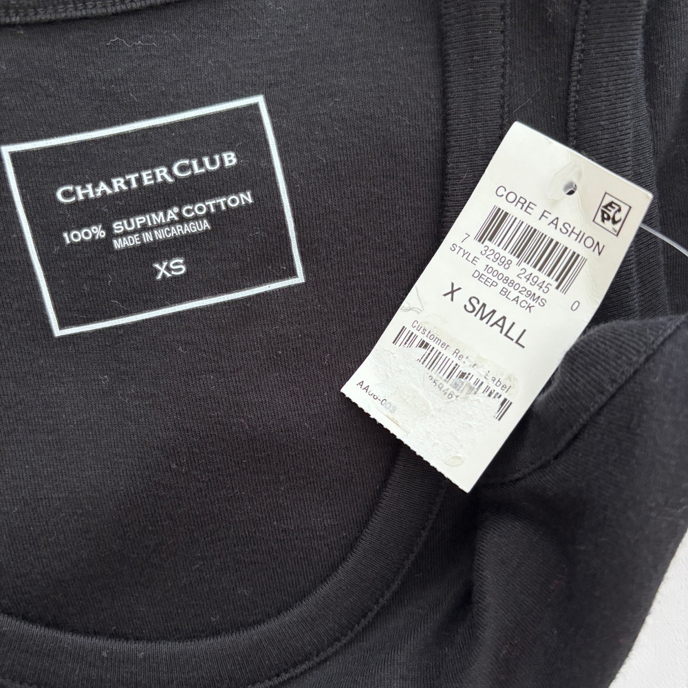 Charter Club Women's Extra Small Black 100% Cotton Scoop Neck Tank Top NWT - Picture 4 of 4